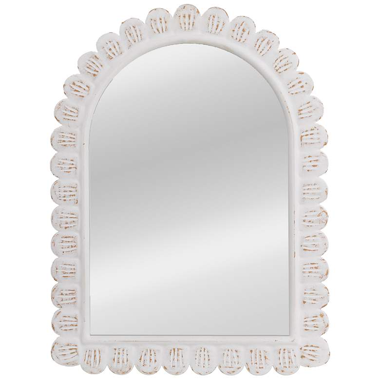 Image 7 Arched Raised Scallop Pattern Wood Wall Mirror, White more views
