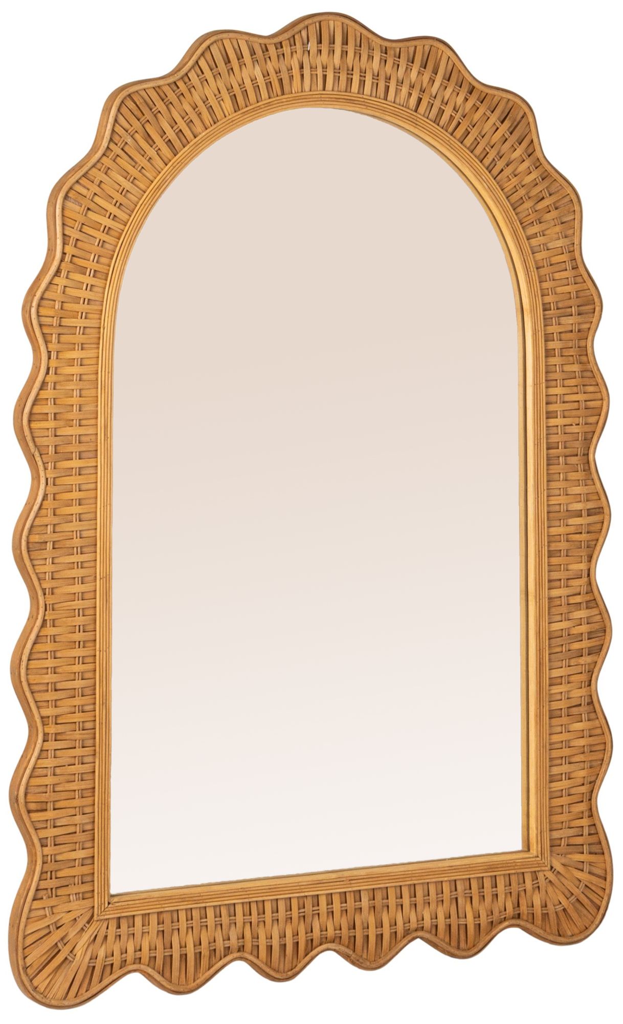 Image 2 Arched Wall Mirror with Scalloped Woven Rattan Frame