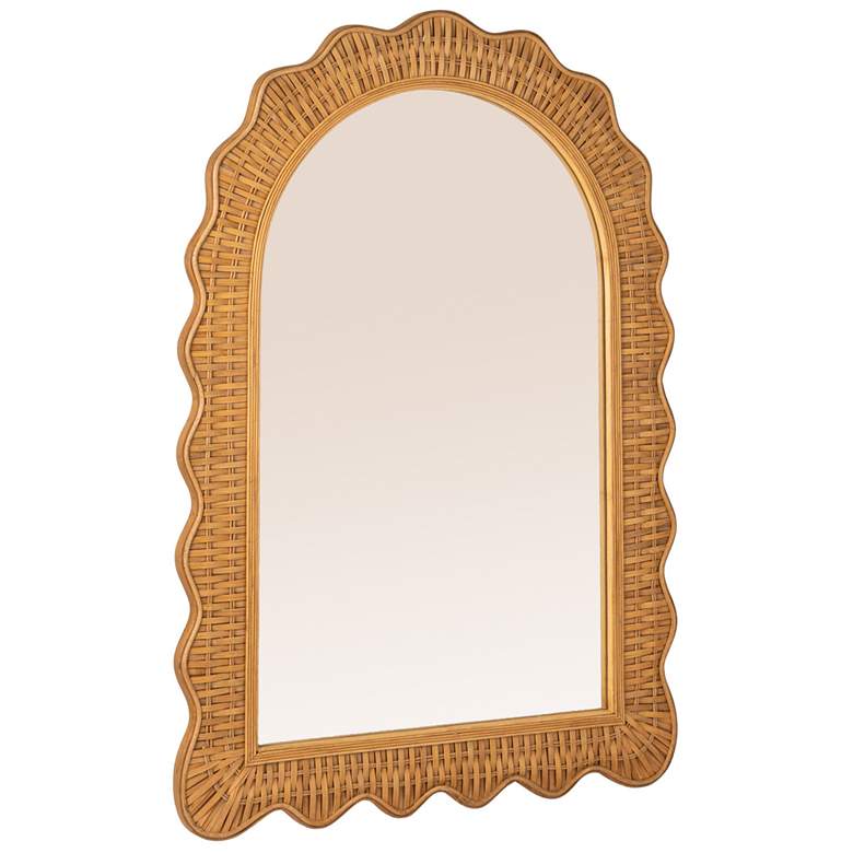 Image 2 Arched Wall Mirror with Scalloped Woven Rattan Frame