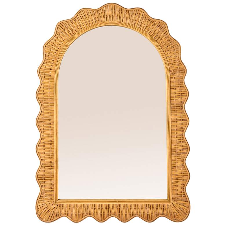 Image 7 Arched Wall Mirror with Scalloped Woven Rattan Frame more views