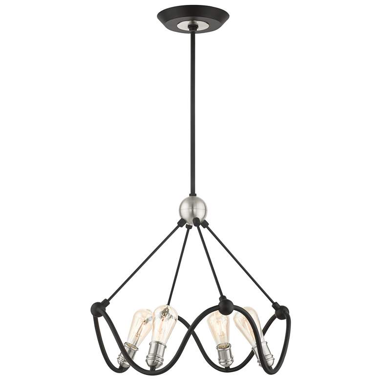 Image 1 Archer 4 Light Textured Black Chandelier with Brushed Nickel Accents