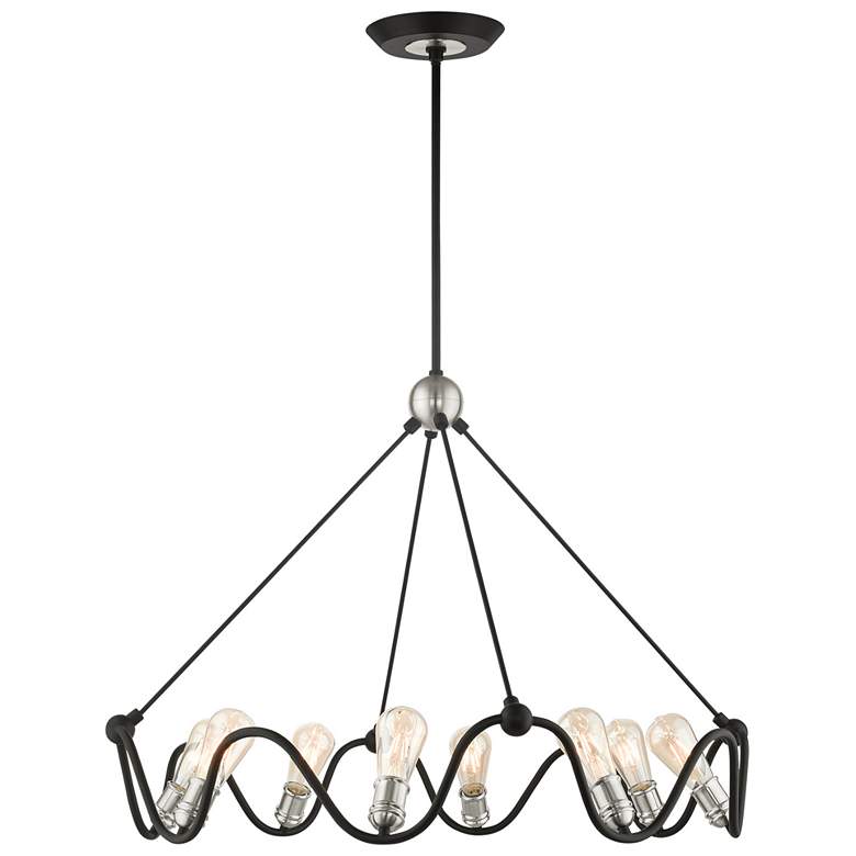 Image 1 Archer 8 Light Textured Black Chandelier with Brushed Nickel Accents