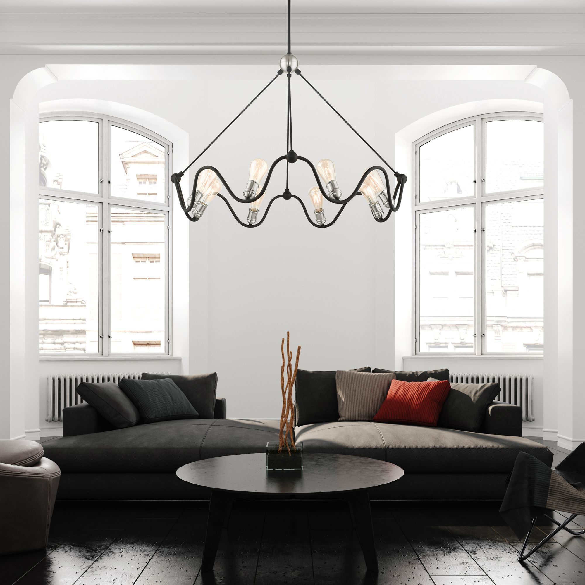 Archer 8 Light Textured Black Chandelier with Brushed Nickel Accents