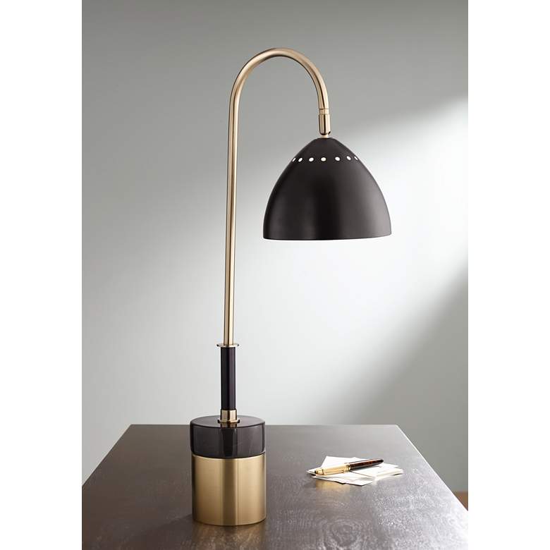 Image 1 Archer Dome Shade Black Marble Table Lamp