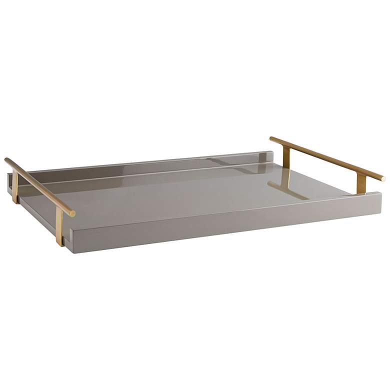 Image 1 Archer Gray Lacquer Rectangular Serving Tray with Handles