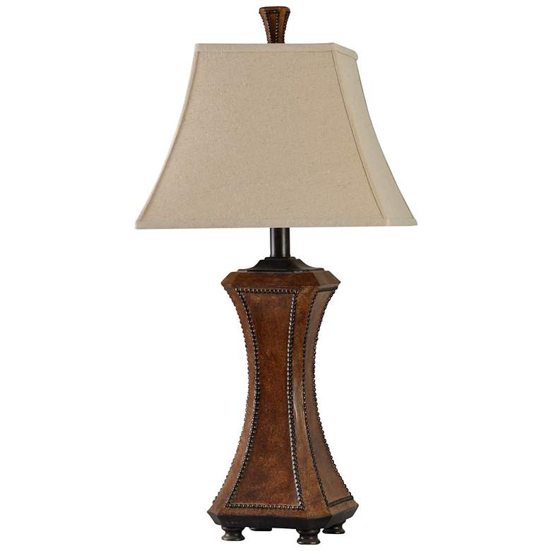 Image 1 Archer Table Lamp - Faux Wood and Nailhead Trim - Light Beige Trim Shade