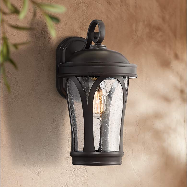 Image 1 Arches 15"H Bronze Seedy Glass Lantern Outdoor Wall Light