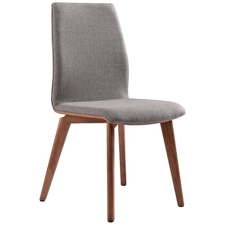 Image 1 Archie Set of 2 Mid-Century Dining Chairs in Gray Fabric and Walnut Finish