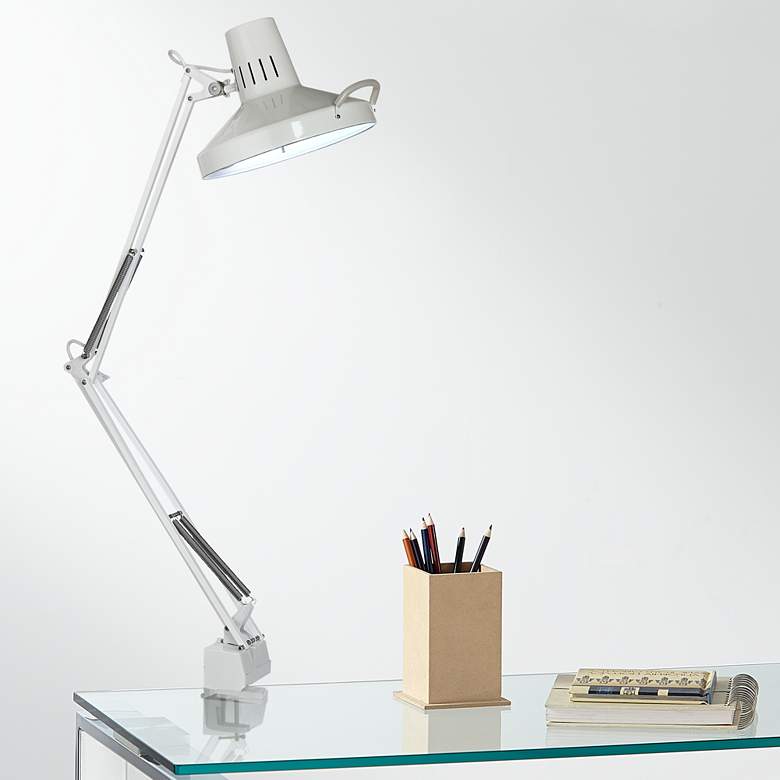Image 1 Architect Style White Metal Clamp-On Adjustable Desk Lamp