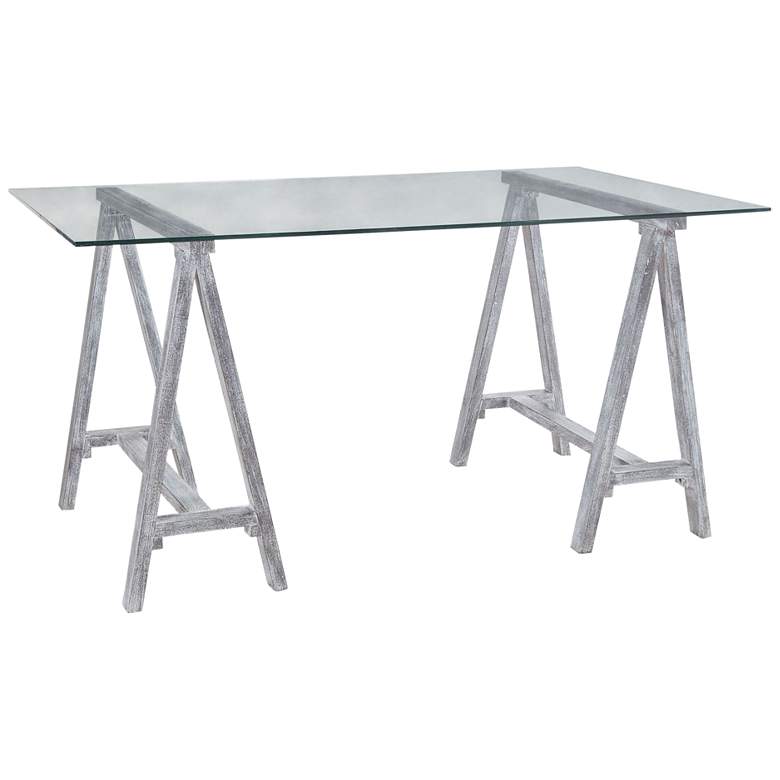 Image 1 Architects 60 inch Wide Sandblasted Gray and Glass Trestle Table