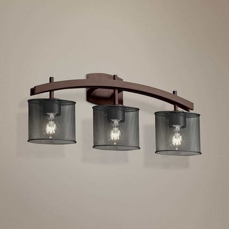 Image 1 Archway Mesh 25 1/2" Wide 3-Light Dark Bronze Bath Light