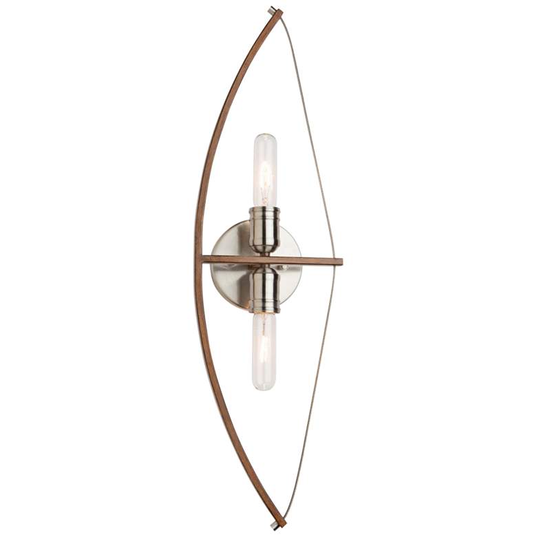 Image 1 Arco 27 inchH Faux Wood and Brushed Nickel 2-Light Wall Sconce