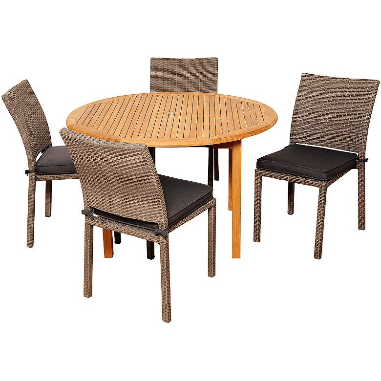 Image 1 Arcola Gray Wicker 5-Piece Round Patio Dining Set