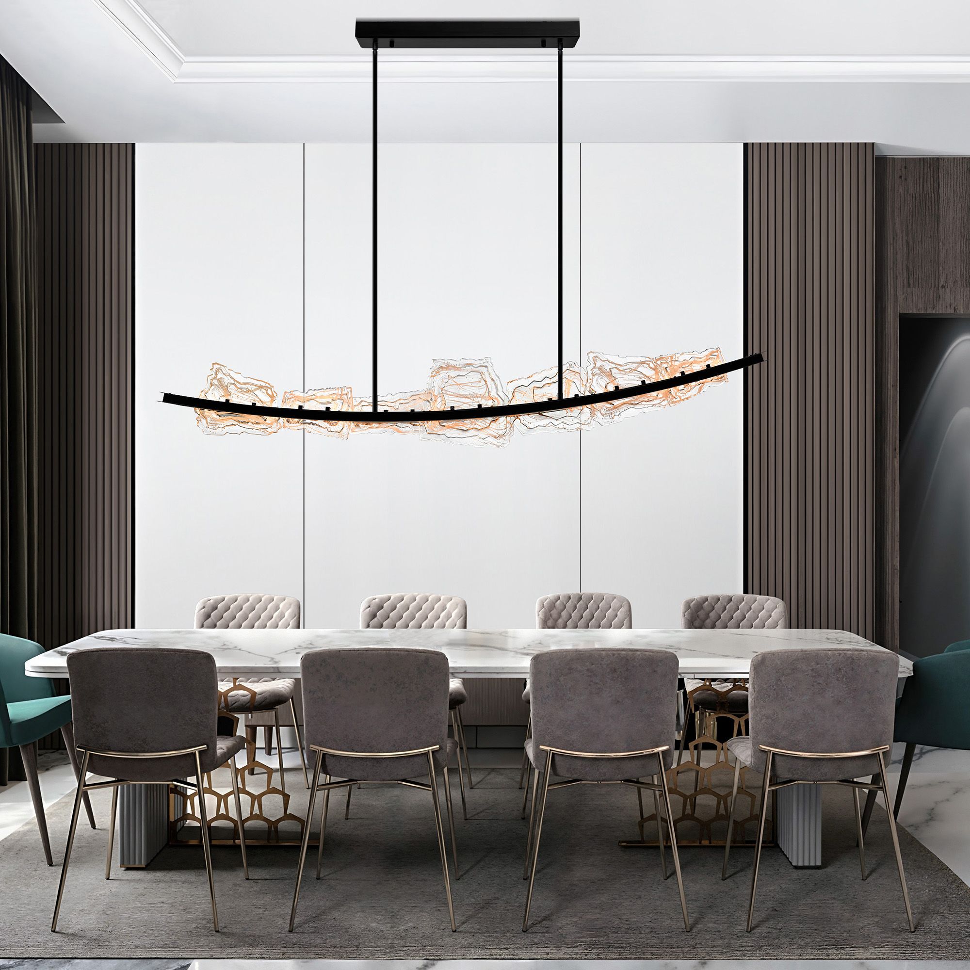 Arcus Integrated LED 70in Black Chandelier with Handcrafted Glass