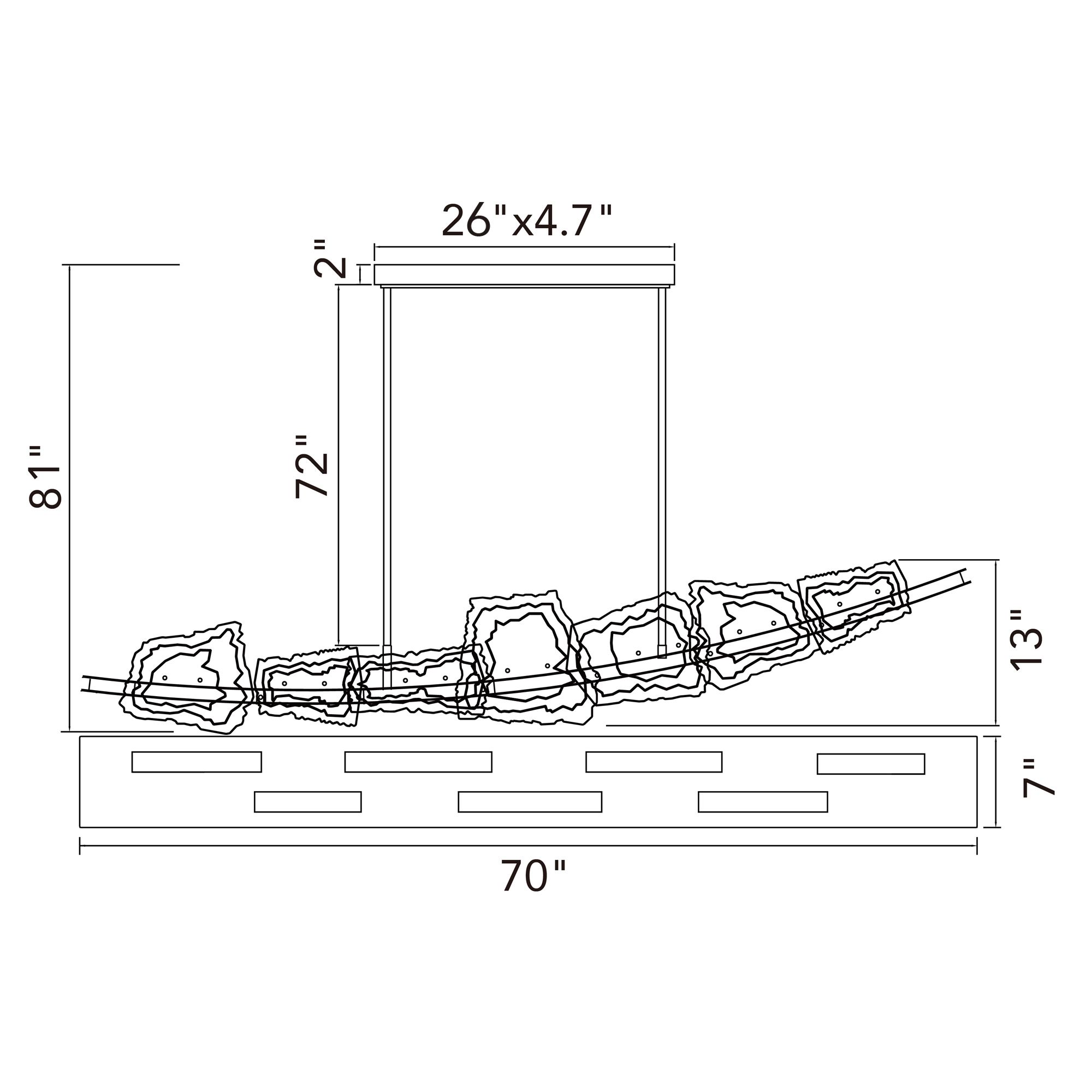 Arcus Integrated LED 70in Black Chandelier with Handcrafted Glass