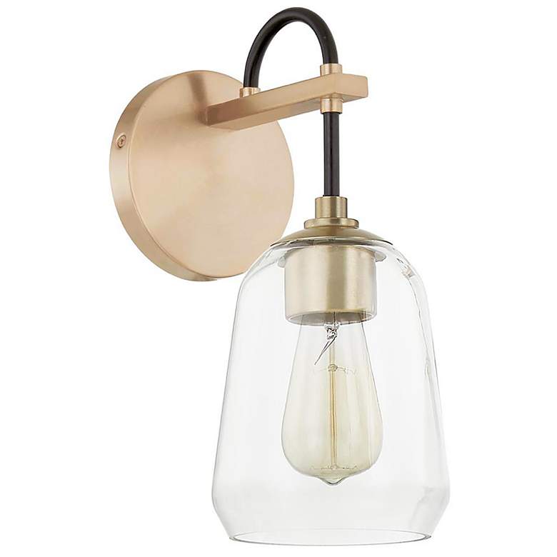 Image 2 Arcwell 12.75"H Brass Accented Matte Black Wall Sconce w/ Clear Glass more views