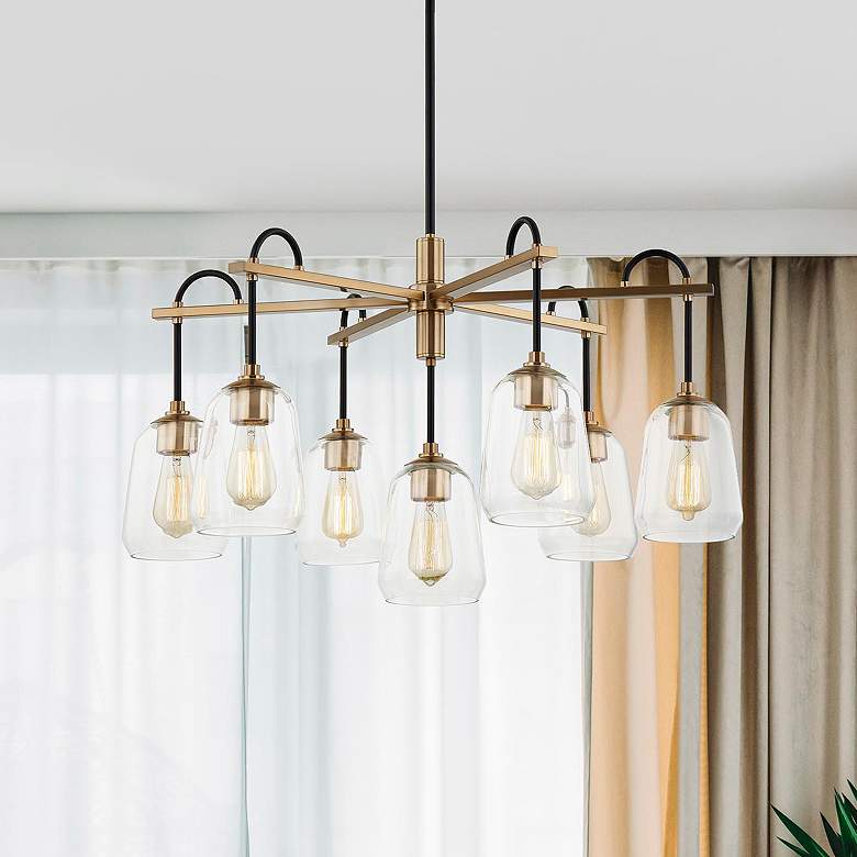 Image 1 Arcwell 32" Wide Matte Black Brass 7-Light Chandelier