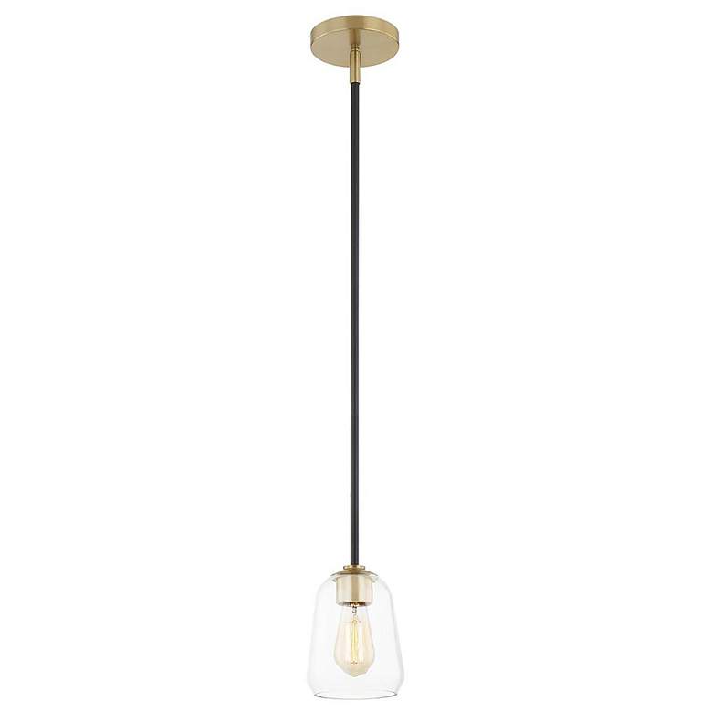 Image 1 Arcwell 5.5" Wide Brass Accented Matte Black Pendant With Clear Glass