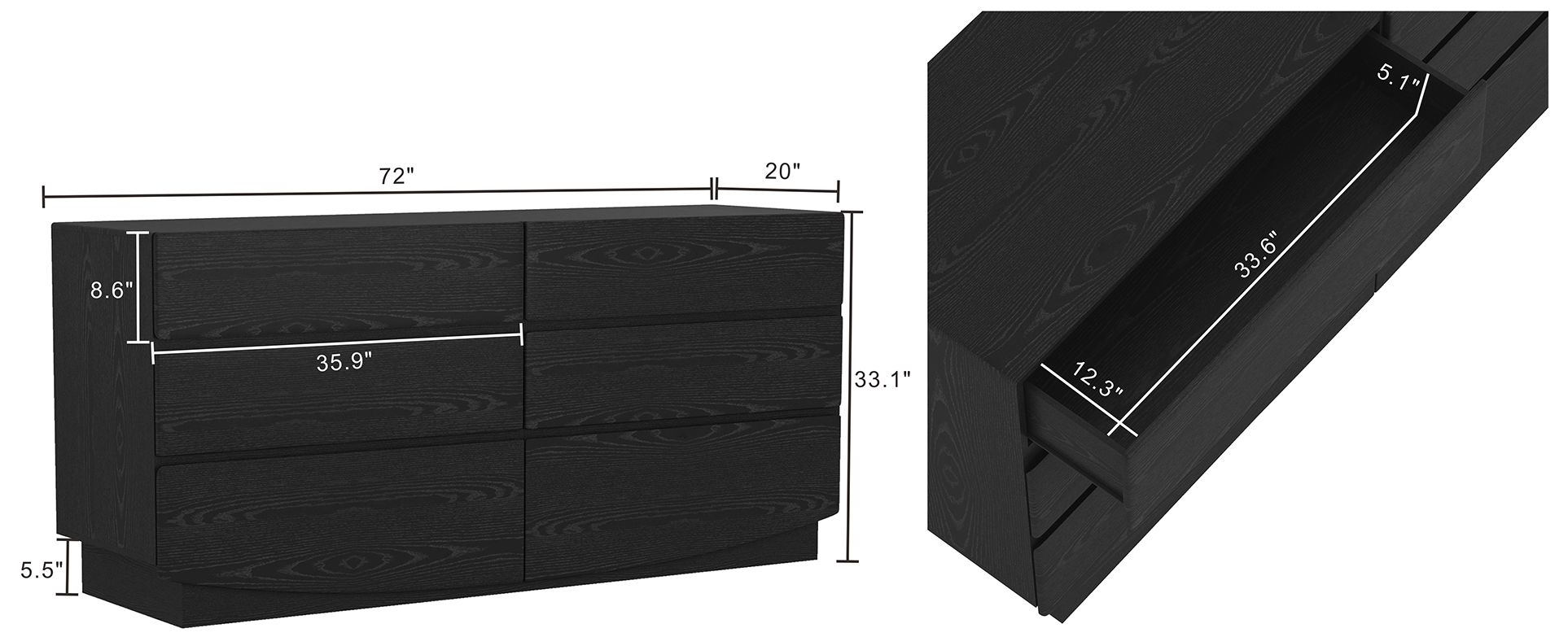 Image 4 Ardea Contemporary 72" Dresser in Black (6-Drawer) more views