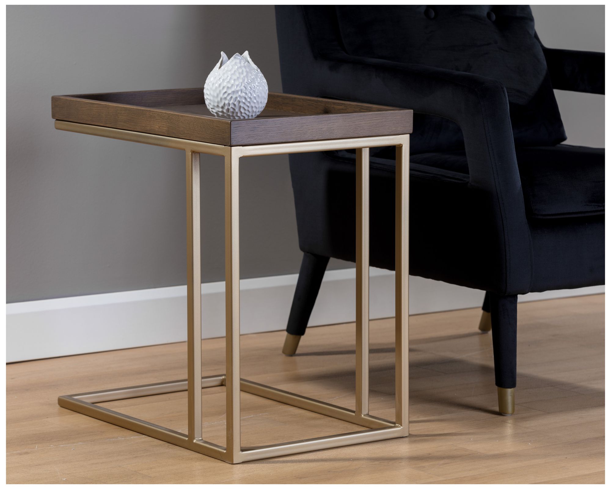 Image 4 Arden 15 3/4" Wide Raw Umber Oak Wood and Gold Side Table more views