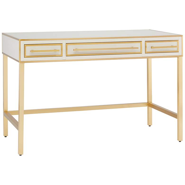 Image 2 Arden 47 1/2 inchW Ivory and Brushed Brass 3-Drawer Vanity Table