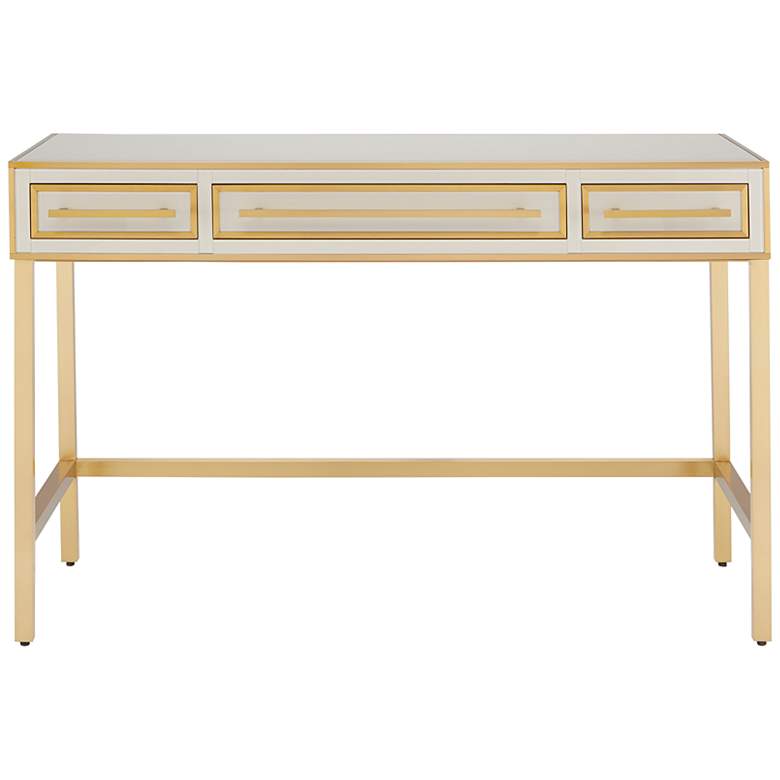 Image 6 Arden 47 1/2 inchW Ivory and Brushed Brass 3-Drawer Vanity Table more views