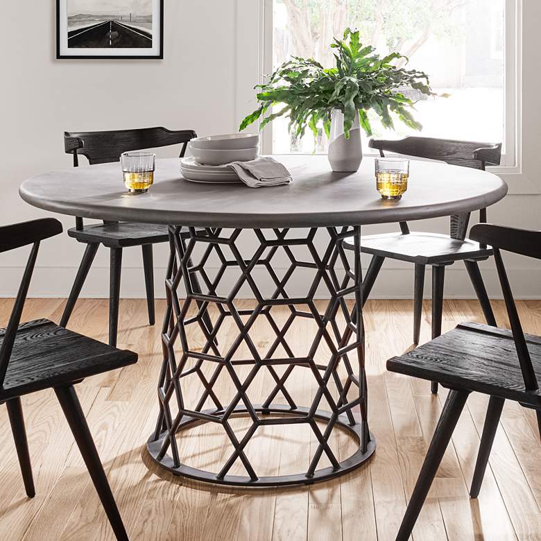 Image 2 Arden 54 inch Wide Iron Concrete and Steel Round Dining Table