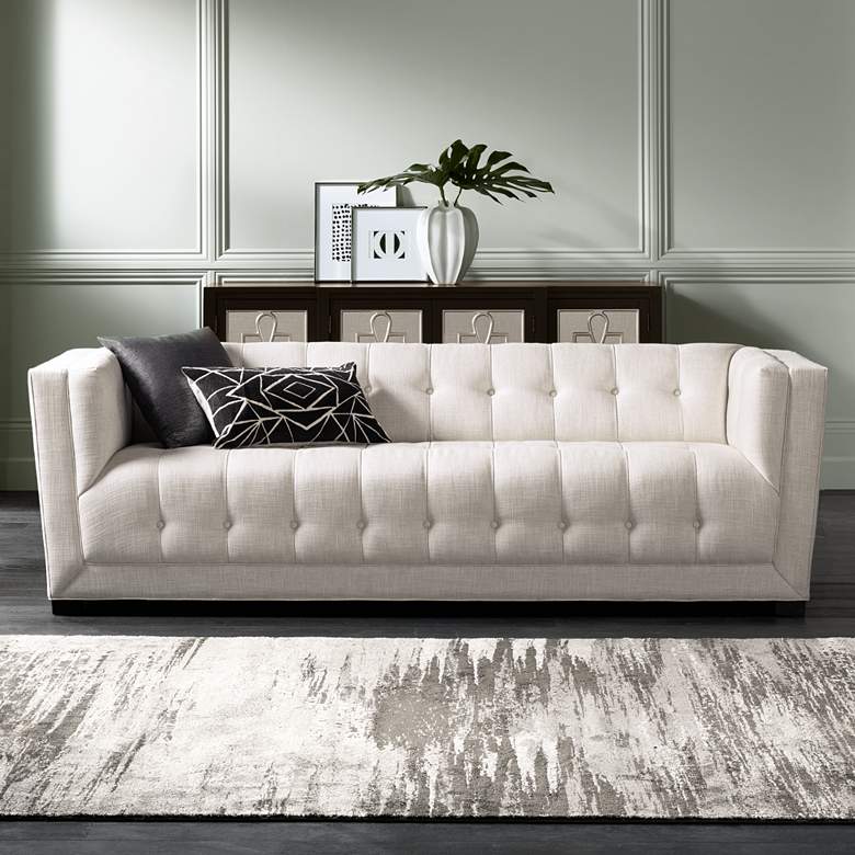 Image 1 Arden 94 1/2 inch Wide Cream Tufted Textured Fabric Sofa
