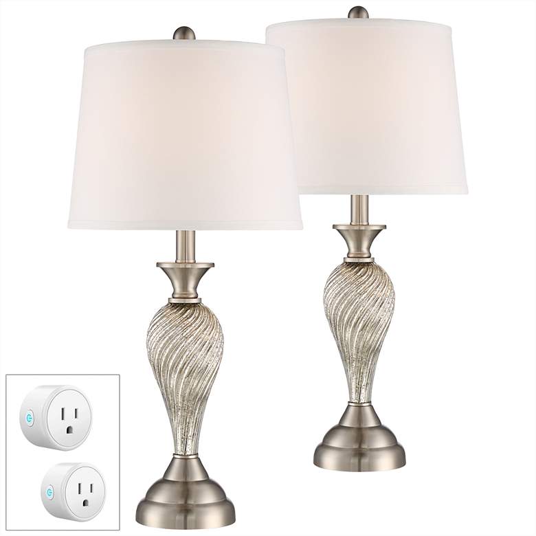 Image 1 Arden Brushed Nickel Column Lamp Set of 2 with WiFi Smart Sockets