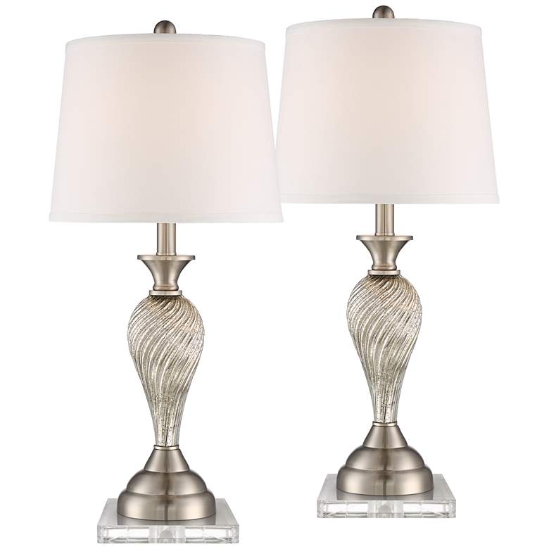 Image 1 Arden Brushed Nickel Column Table Lamps With 7 inch Square Risers