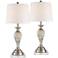 Arden Brushed Nickel Column Table Lamps With 7" Square Risers
