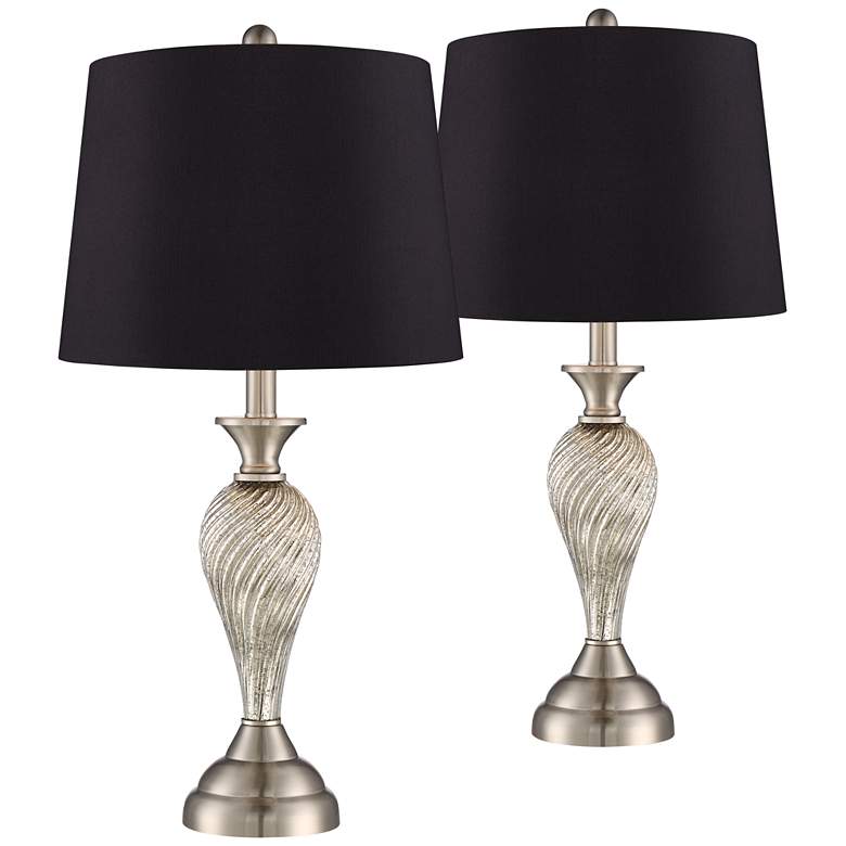 Image 1 Arden Brushed Nickel Twist Black Shade Table Lamps Set of 2