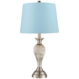 Image4 of Arden Brushed Nickel Twist Blue Hardback Table Lamps Set of 2 more views