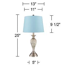 Image5 of Arden Brushed Nickel Twist Blue Hardback Table Lamps Set of 2 more views