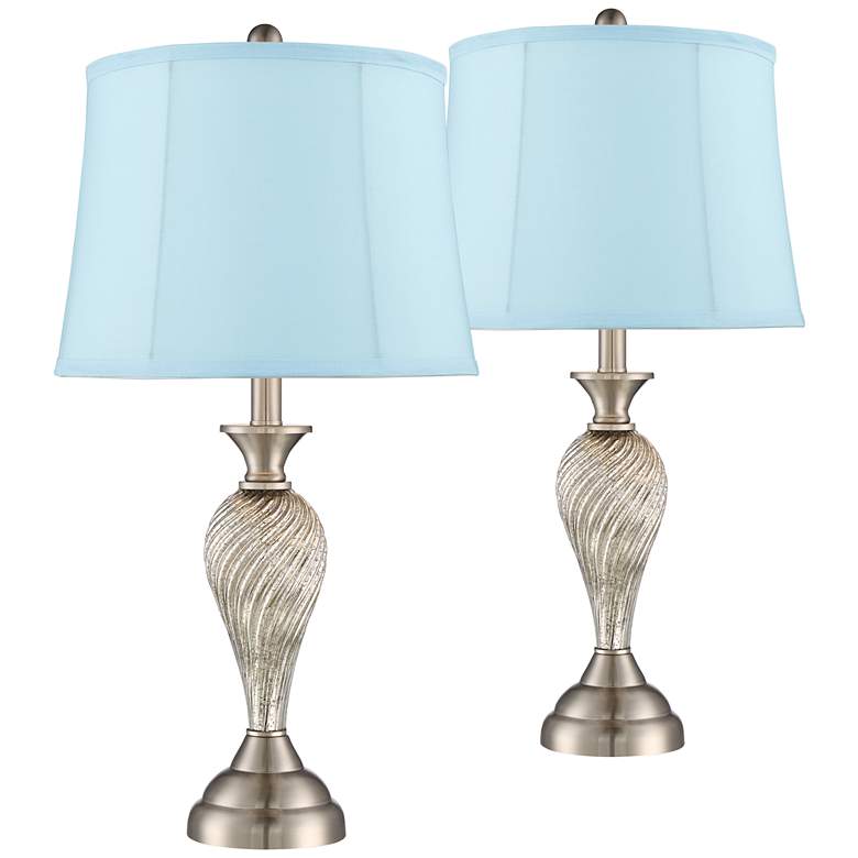 Image 1 Arden Brushed Nickel Twist Blue Softback Table Lamps Set of 2