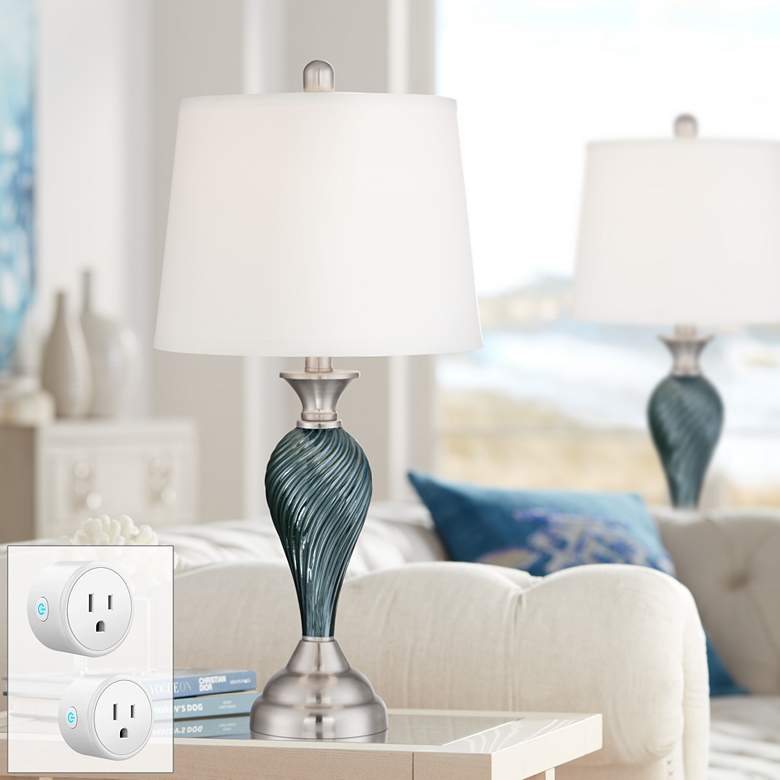 Arden Green-Blue Glass Lamp Set of 2 with WiFi Smart Sockets