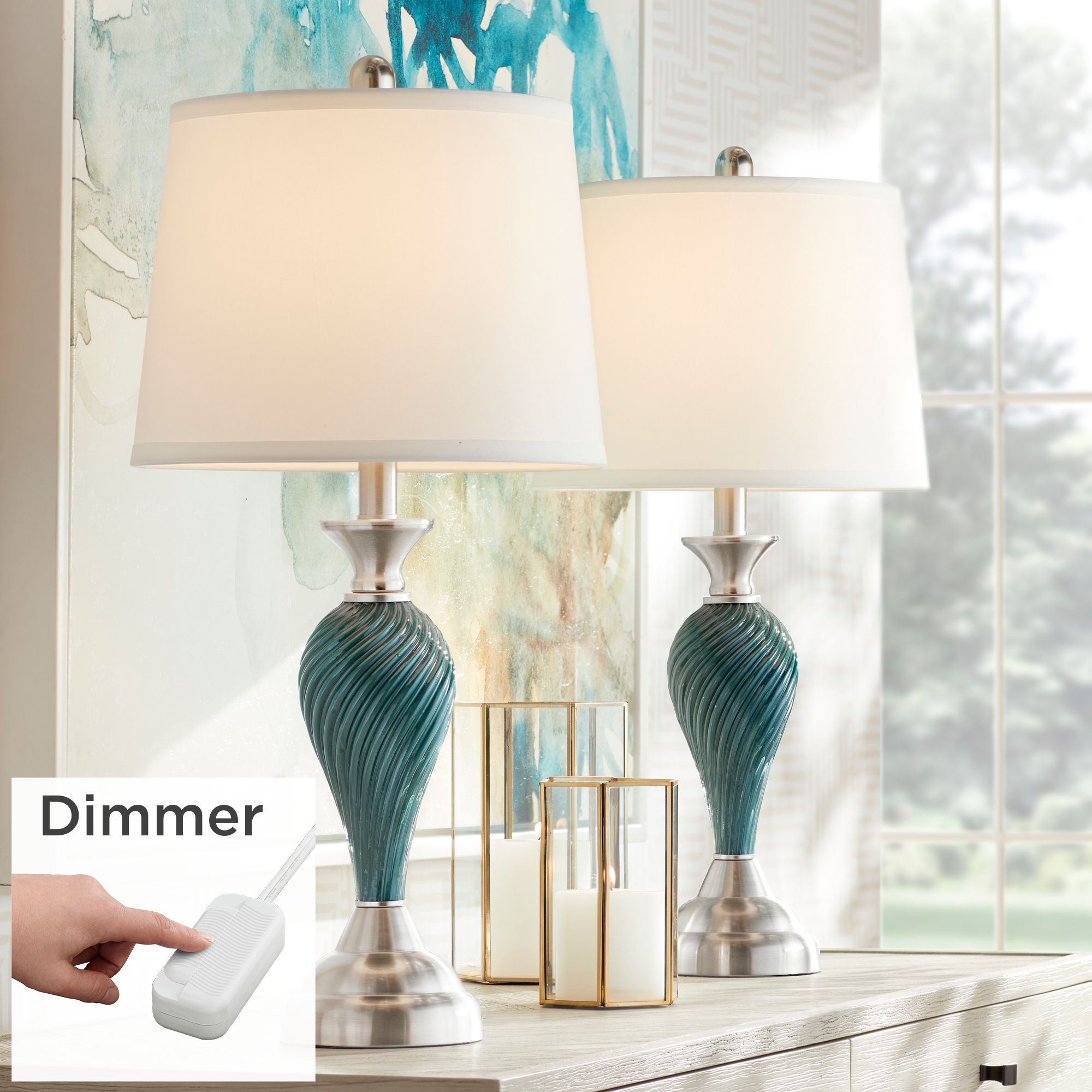 blue green glass table lamps