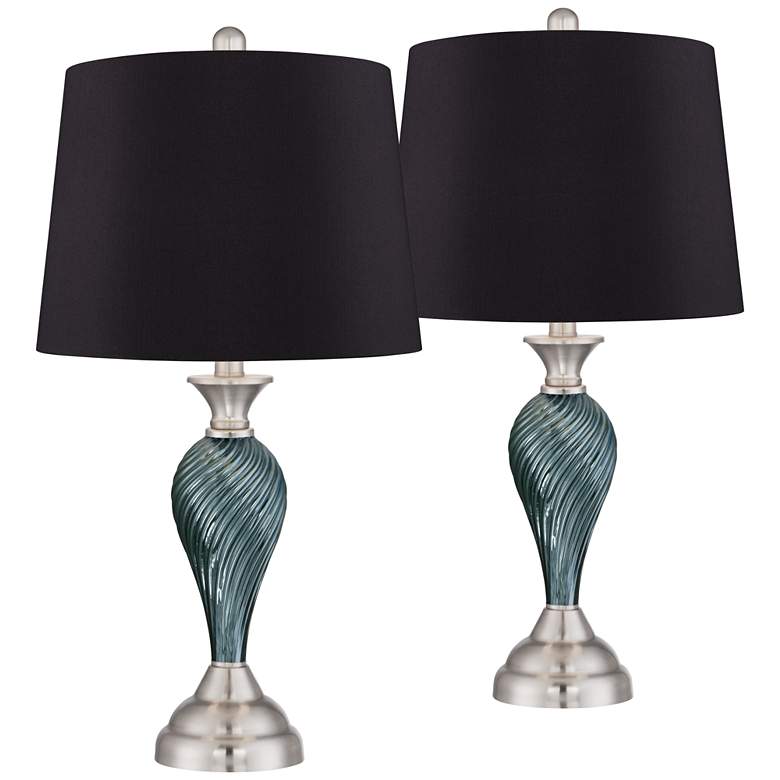 Image 1 Arden Green-Blue Glass Twist Black Shade Table Lamps Set of 2