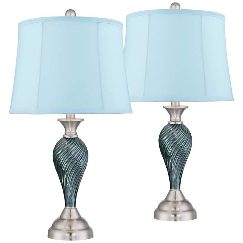 Image 1 Arden Green-Blue Glass Twist Blue Softback Table Lamps Set of 2