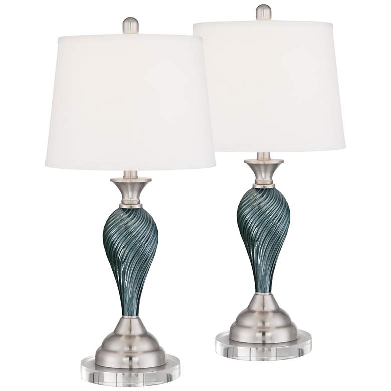 Image 1 Arden Green-Blue Glass Twist Table Lamps With 7 inch Round Risers