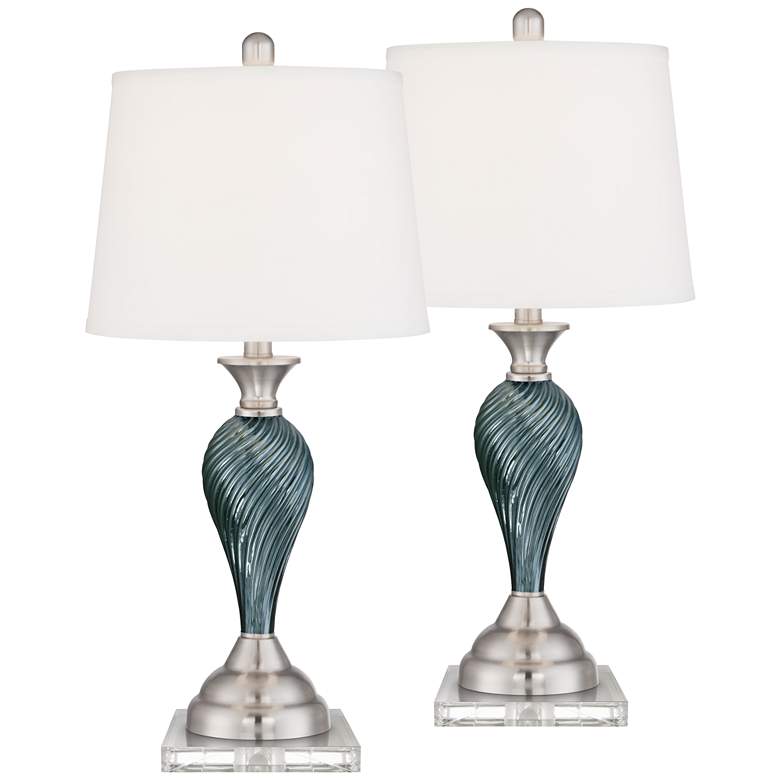 Image 1 Arden Green-Blue Glass Twist Table Lamps With 7 inch Square Risers
