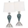 Arden Green-Blue Glass Twist Table Lamps With 7" Square Risers