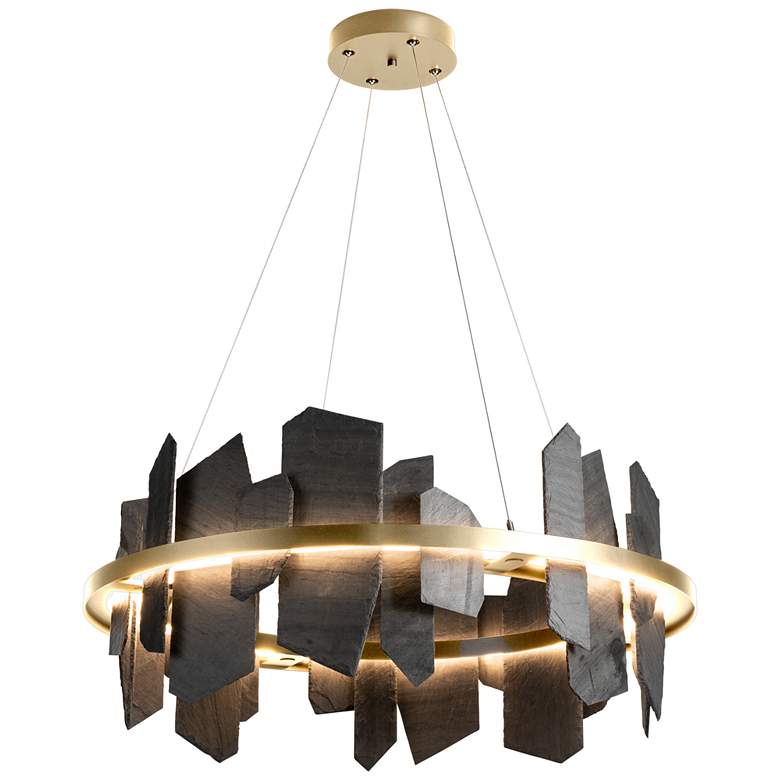 Image 1 Ardesia Circular LED Pendant - Brass - Slate Accents - Standard Height