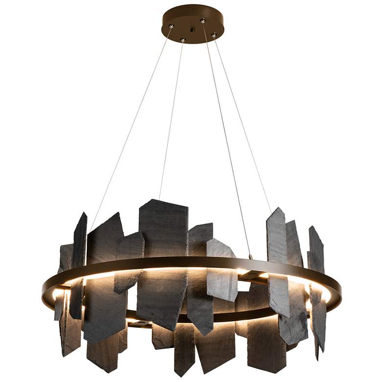 Image 1 Ardesia Circular LED Pendant - Bronze - Slate Accents - Standard Height