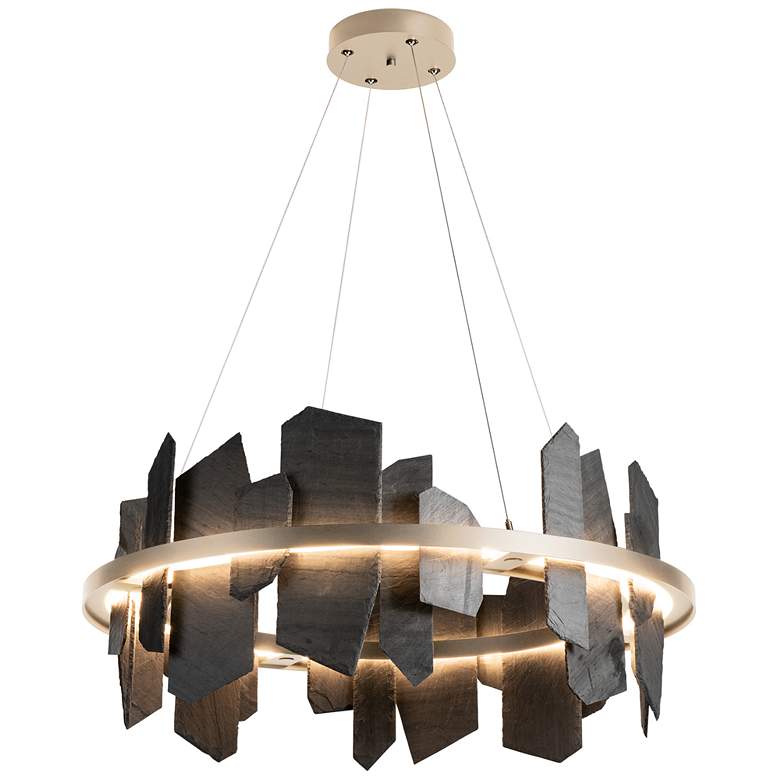 Image 1 Ardesia Circular LED Pendant - Gold - Slate Accents - Standard Height