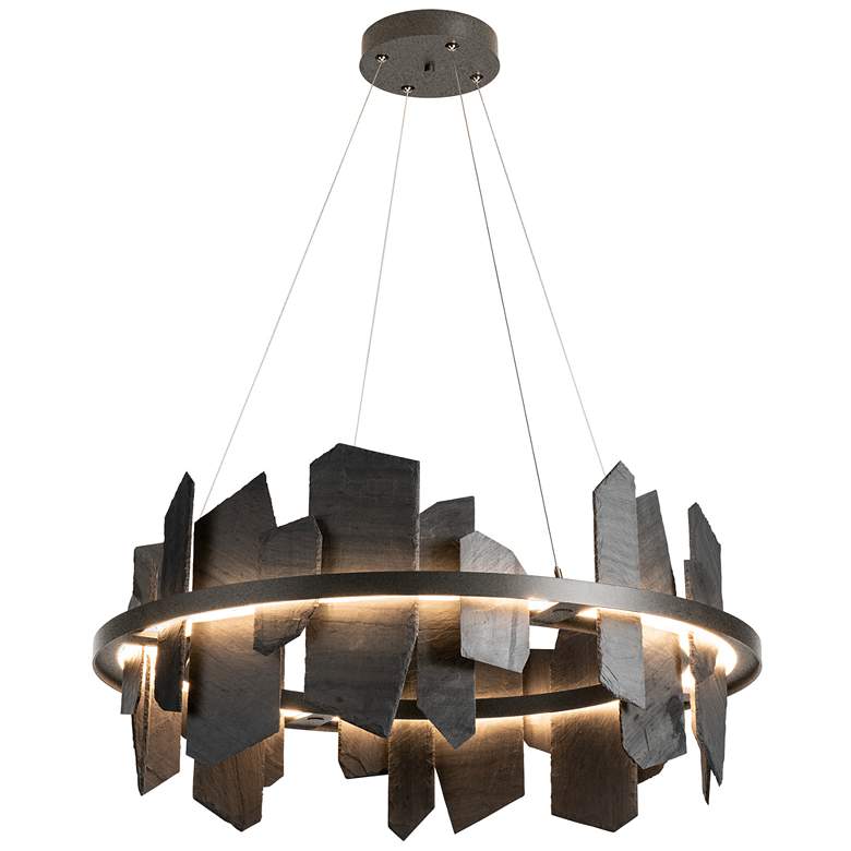 Image 1 Ardesia Circular LED Pendant - Iron - Slate Accents - Standard Height