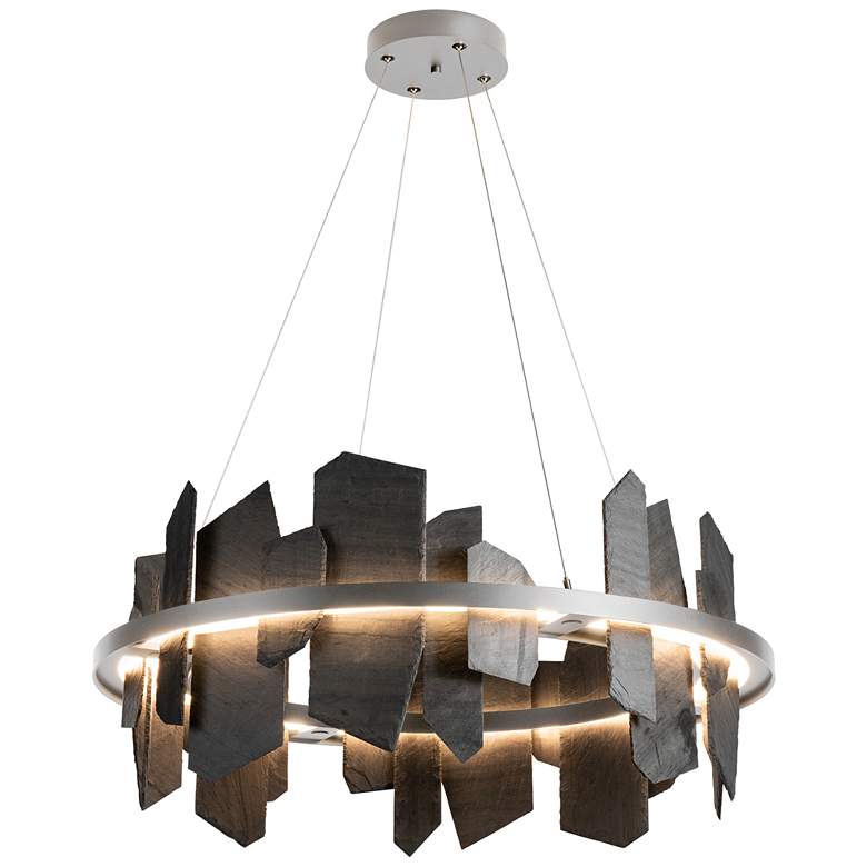 Image 1 Ardesia Circular LED Pendant - Platinum - Slate Accents - Standard Height