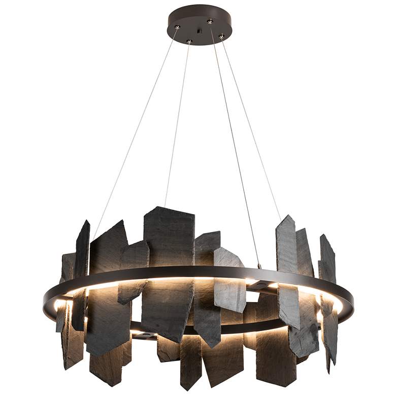 Image 1 Ardesia Circular LED Pendant - Smoke - Slate Accents - Standard Height