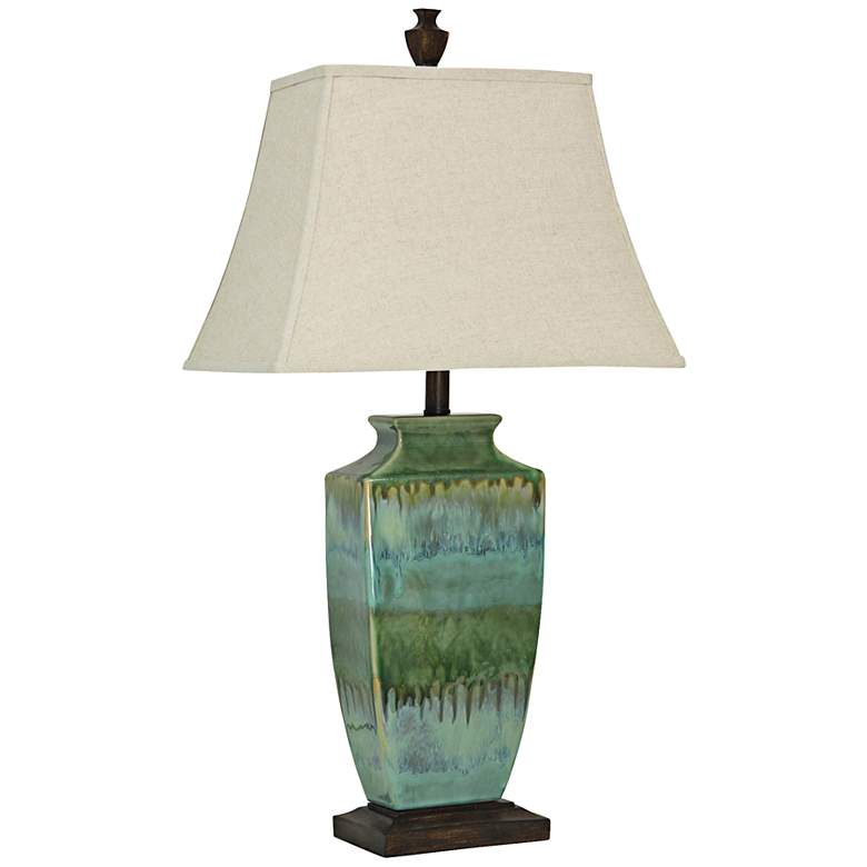 Image 1 Ardino 32 inch Teal Blue and Green Ceramic Table Lamp with Silk Shade