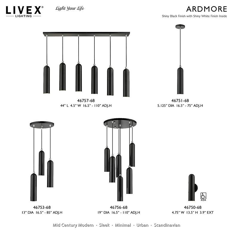 Image 7 Ardmore 3 Light Shiny Black Pendant more views